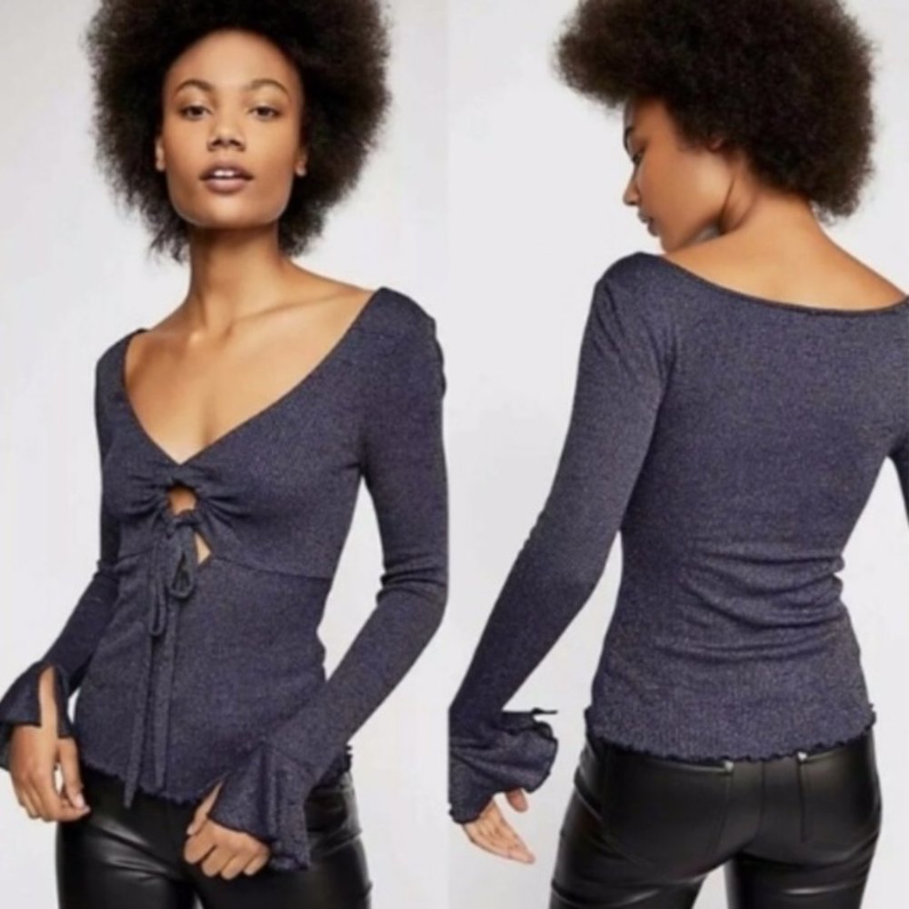 Intimately FREE PEOPLE Center Tie Long Sleeve Top